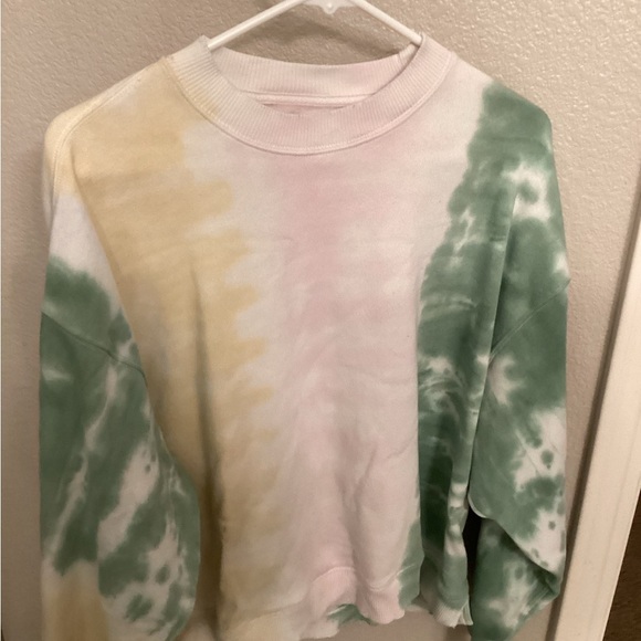 American Eagle Outfitters Sweaters - American Eagle Outfitters Tie-Dye Crew Neck Sweater - Green, Yellow, Pink